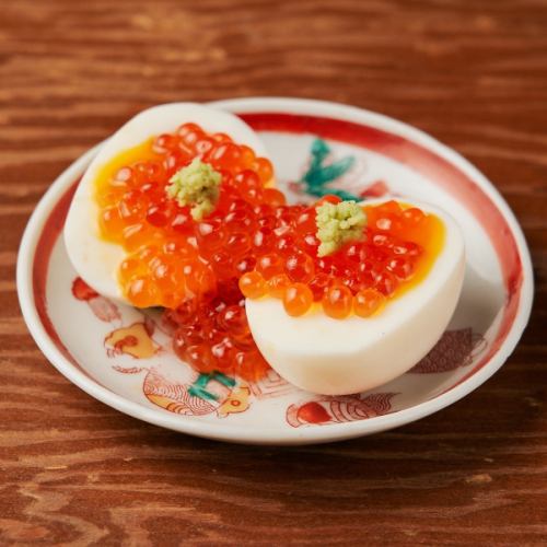 Soft-boiled egg topped with salmon roe