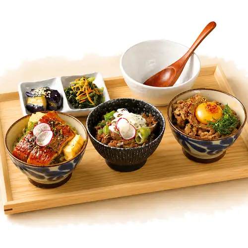和牛寿喜烧、牛舌、鳗鱼鸡蛋盖饭套餐（3 件）
