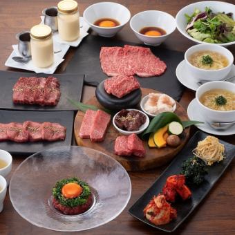 ☆飲放題付き☆【うしはち】　人気メニューのユッケ、焼肉4種盛り、とろ肉3秒炙り等全9品　