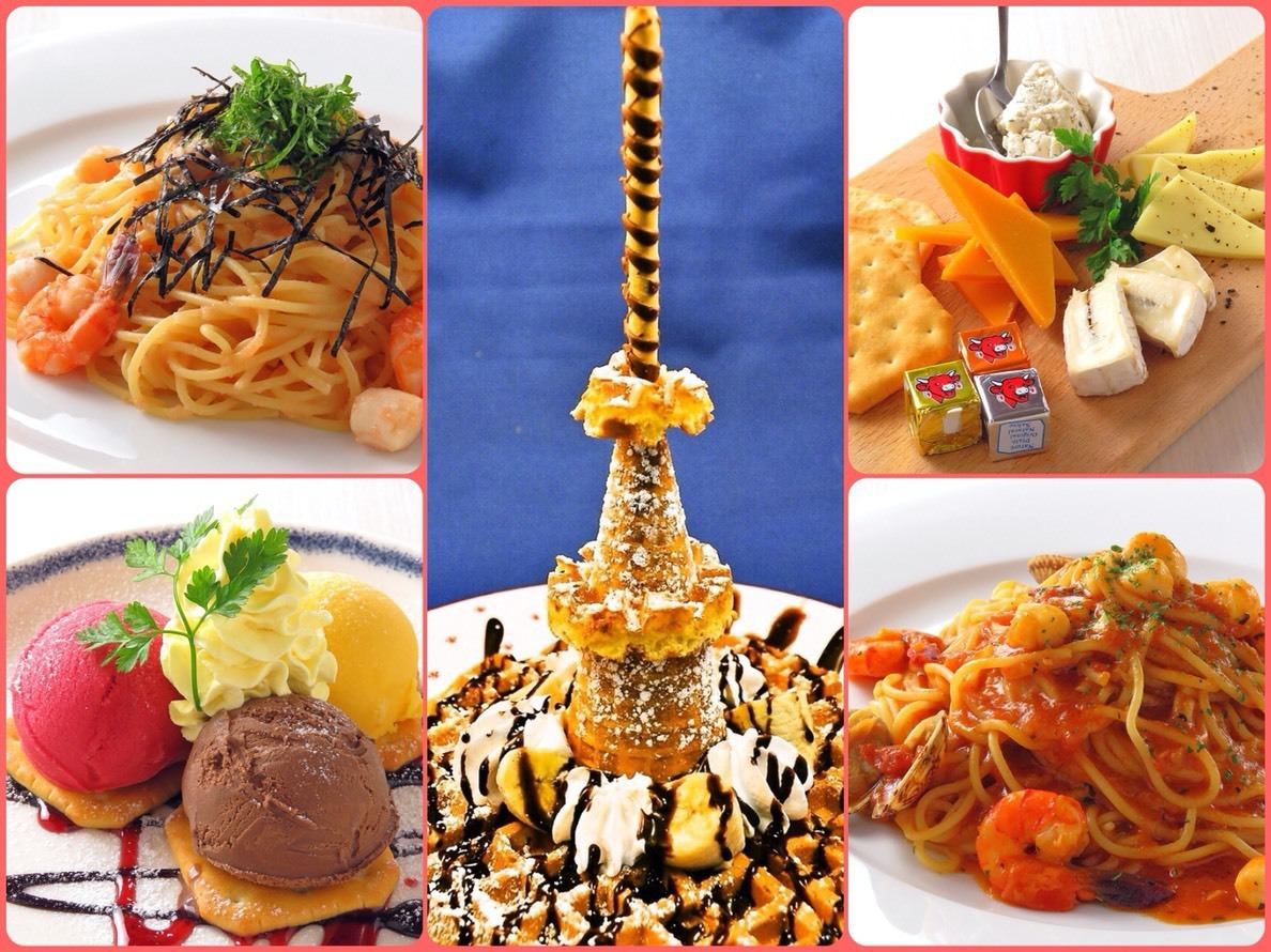 Shops delicious with waffles and raw pasta with a sky tree motif ◎