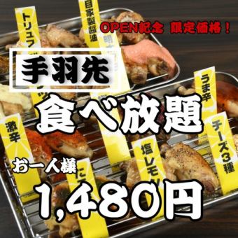 【每天限定3组！】12种名品鸡翅自助餐3,500日元→1,480日元 ※无限畅饮+1,000日元