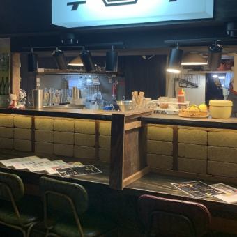 The counter is spacious enough for two people to sit comfortably.