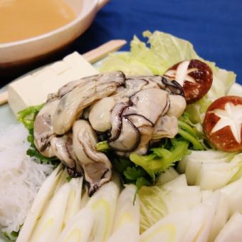 廣島產大牡蠣生魚片4片拼盤【牡蠣火鍋套餐】7道菜 6,500日圓