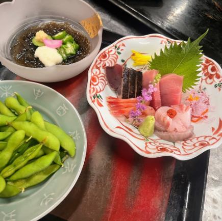 ちょっと贅沢に…豪華お刺身盛り、くじら汁、うなぎ蒲焼、生食かき入り、夏のコース 7,500円