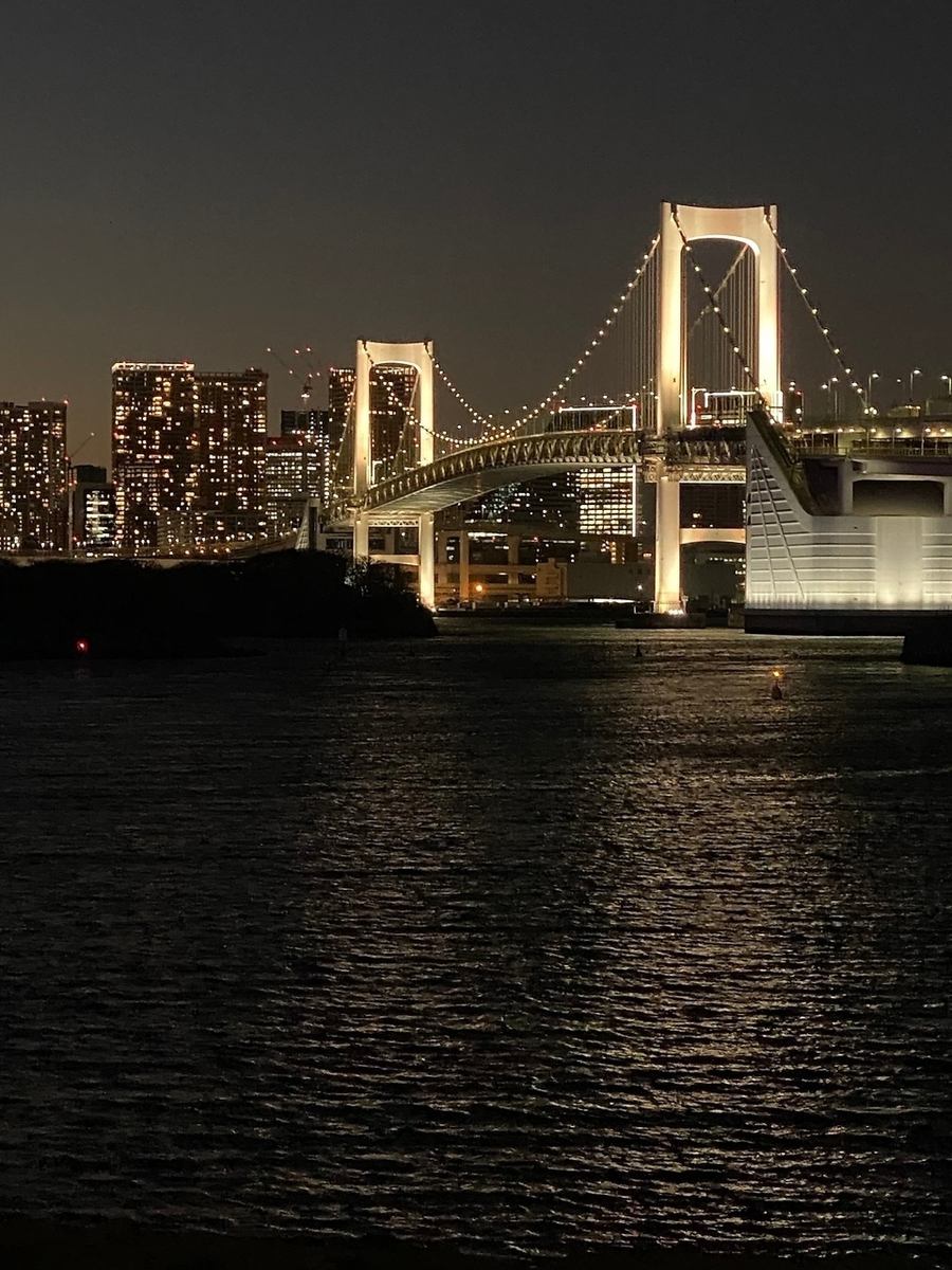 View of the night view of Rainbow Bridge and Tokyo Bay