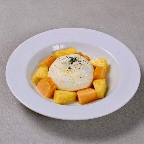 Seasonal fruits and burrata cheese