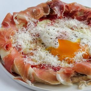 Bismarck with prosciutto and soft-boiled egg