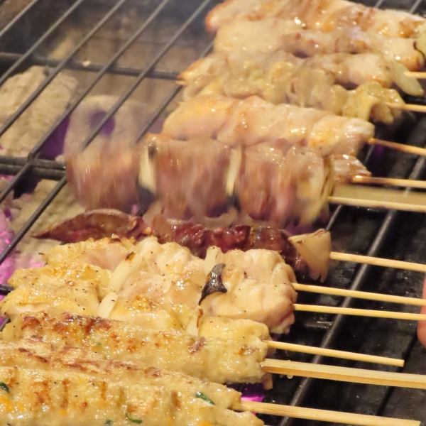 Variety of yakitori carefully grilled by a yakitori