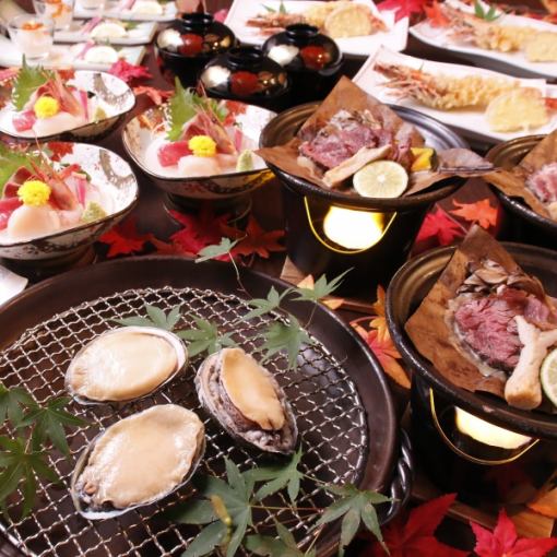 ◆ Individual platter ◆ 2 hours all-you-can-drink included {9 dishes including fresh abalone, specially selected beef, nigiri sushi, etc.} 7,100 yen