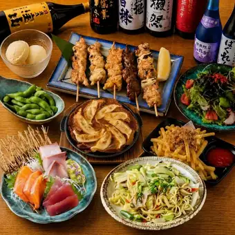 【定番コース】漁港直送のお刺身三点盛り×博多鉄板餃子など《全8品/3H飲み放題》4500円⇒3500円