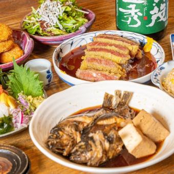 魚樽本店おすすめコース6,000円(税込)自慢の刺身7種や牛カツ等2H飲放付