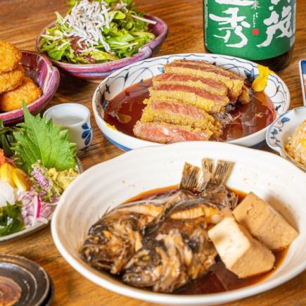 魚樽本店おすすめコース6,000円(税込)自慢の刺身7種や牛カツ等2H飲放付