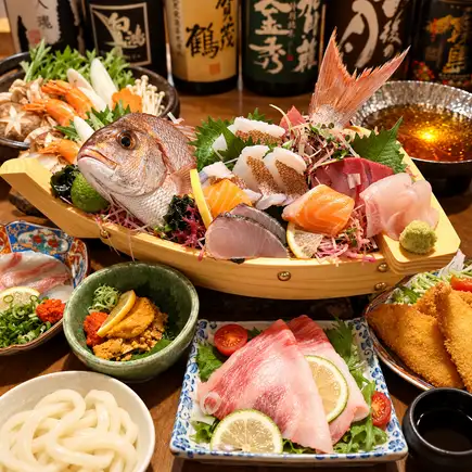 【忘新年会に】冬の贅沢コース◆姿造り・のどぐろ・ふぐ&アンコウ鍋+地酒飲放 7,500円