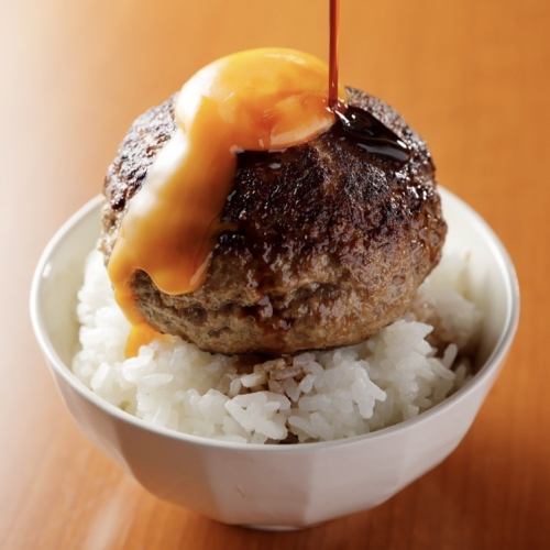 Hamburger steak and egg yolk with rice