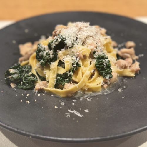 Rabbit and fermented mushroom ragout, smoked grana panade, handmade tagliatelle