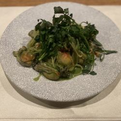 Miyagi Prefecture Oysters and Watercress, Arugula and Walnut Genovese