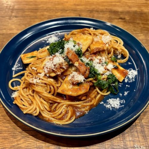 カブと合鴨のトマトソーススパゲティーニ