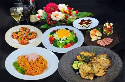 先行予約3/1~ハーブチキンとカニクリームパスタのイタリアンコース・個室3時間+食事6品