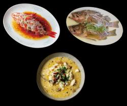【魚】北海道産キンキのネギ蒸し/ハタの姿蒸し/高菜とハタのスープ煮　各