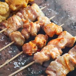 皮、もも、ネギマ、レバー、砂肝、ぼんじり、つくね、セセリ、ハツ、ラム串