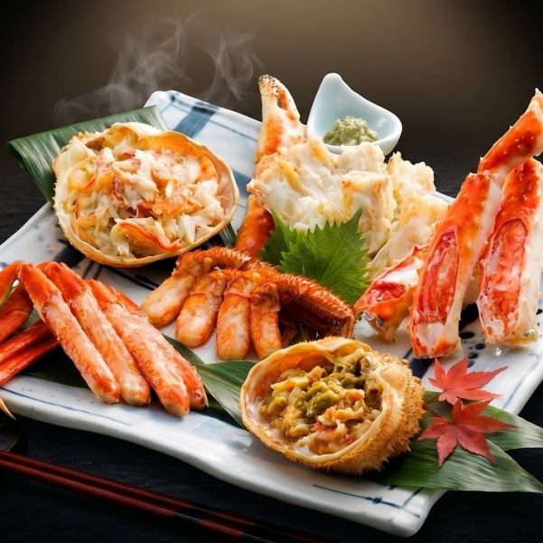 [Exquisite flavor and shine] A luxurious selection of Hokkaido's four finest crabs: king crab, snow crab, hairy crab, and Hanasaki crab.Hairy crab sashimi too