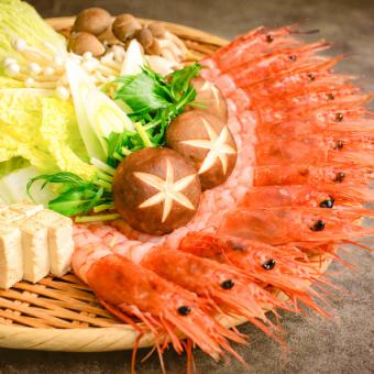 鍋注文No.1【贅沢エビしゃぶコース】2時間飲み放付★全8品～エビしゃぶ/握り寿司/天ぷらを堪能～