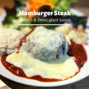 Hamburger tomato & demi sauce (+cheese)