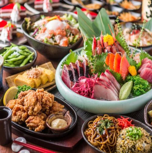 "Rakuen Course": 8 dishes including thick-cut omelet and Nakatsu fried chicken, with 2 hours of all-you-can-drink. 5000 yen ⇒ 4000 yen