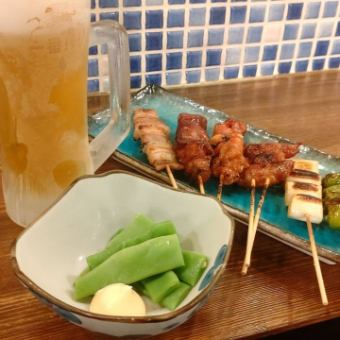 [Counter only] All-you-can-drink for 90 minutes! 2,680 yen with 6 skewers + small bowl♪