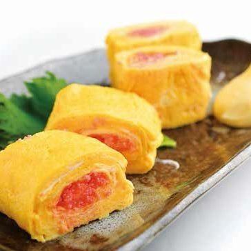 Homemade rolled omelet with mentaiko