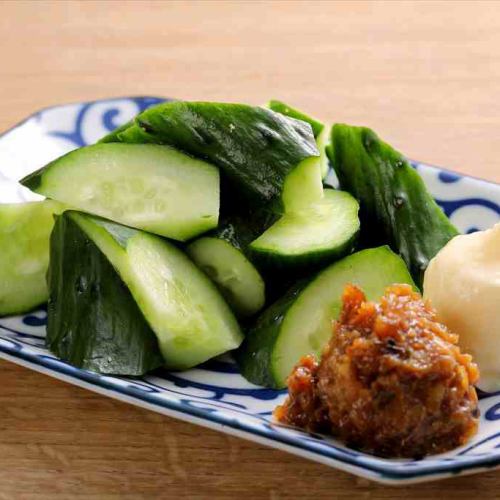 Broiled cucumber with miso dip