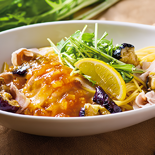 豚肉とナスと水菜の大根おろしポン酢/ほうれん草とベーコンのバター醤油　各