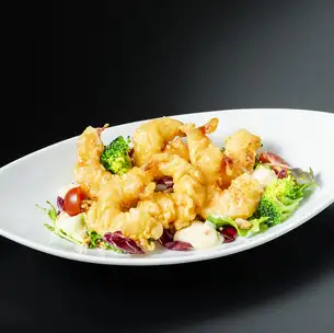 Plump shrimp fritters with lemon mayonnaise sauce