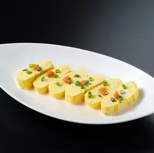 Fluffy rolled egg with mentaiko cream sauce