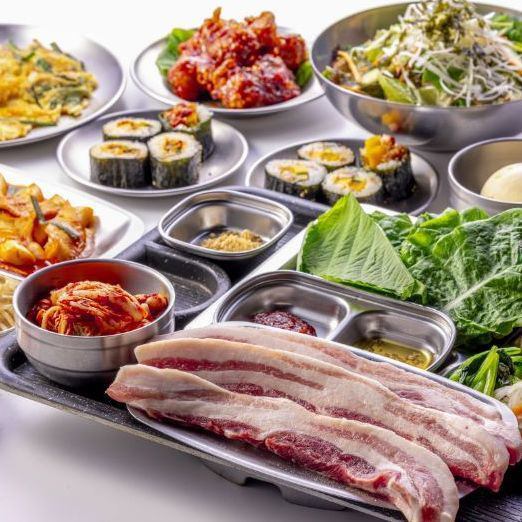 Ultimate domestic brand Sangen pork samgyeopsal course 3,480 yen + 1,480 yen all-you-can-drink option available