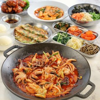 名物！！激辛海鮮鍋チュクミコース3,680円 +1,480円or+1980円飲放題追加可
