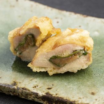 Chicken tempura in Nakasatsunai (plum shiso)