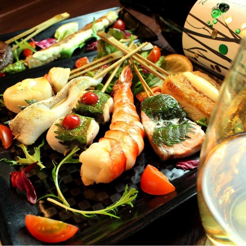 [All-you-can-drink LO 90 minutes ⇒ 120 minutes] 12 kinds of teppanyaki! Kushibaru banquet course