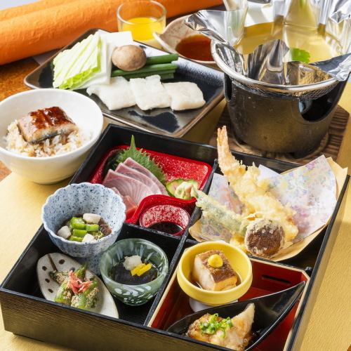 鱧しゃぶと夏の松花堂くずし懐石-全10品2420円(税込)★ドリンクバー付。