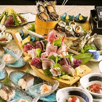 ★大満足のボリューム★刺身6品&浜焼き4種！銀鱈西京焼き等～漁火コース～5500円(税込)