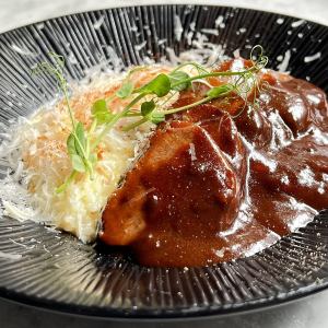 Braised beef tongue and mushroom risotto