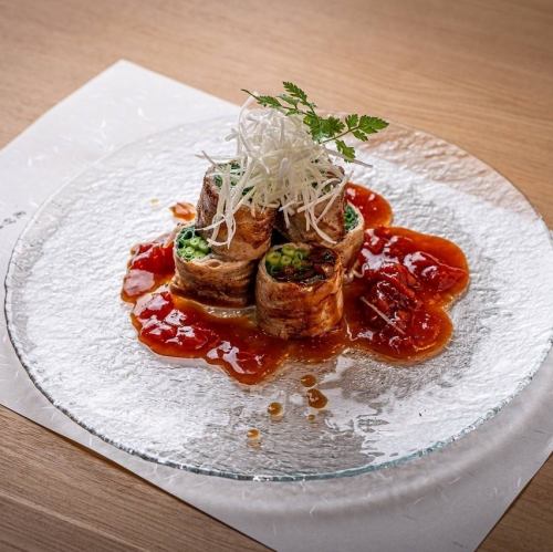 シャキシャキ葱と大葉の豚バラ包み焼き