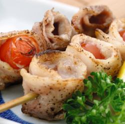 Pork and tomato skewers