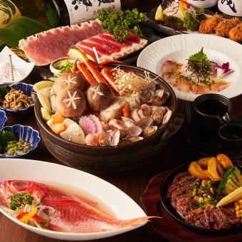 【生ビール付3H飲放題】豪華蟹入り鍋・和牛ステーキ等 『仁王-ニオウ-コース』10000円⇒8000円
