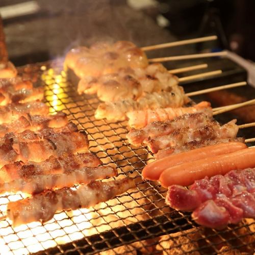 Various skewers of authentic charcoal grill