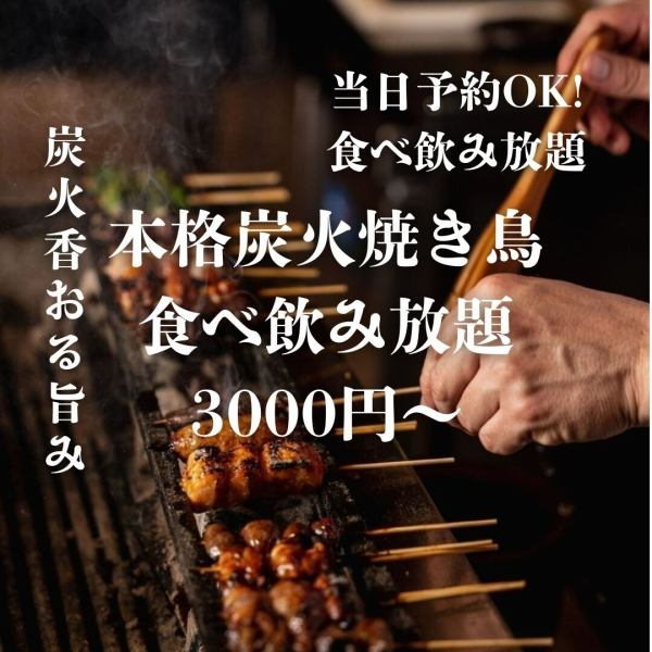 【2時間食べ飲み放題★】生ビール付き♪季節の贅沢！焼き鳥食べ放題コース25 品3000円（税別）