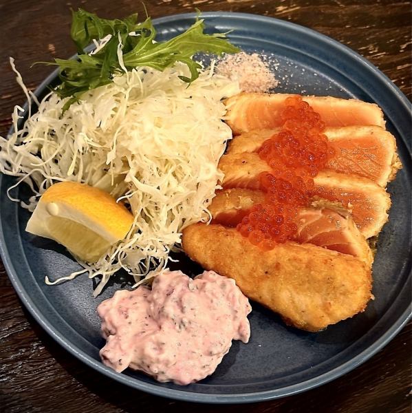 名物!トロサーモンレアカツ しば漬けタルタル いくら乗せ