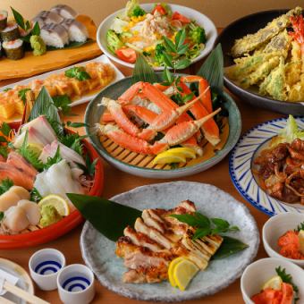 【プレミアムコース6000円】3時間飲み放題付き（生ビールOK）ズワイガニや棒鮨含む全10品