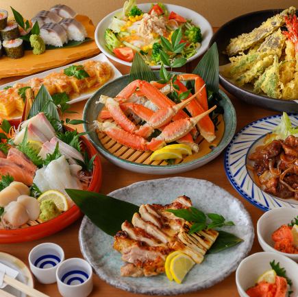 【プレミアムコース6000円】3時間飲み放題付き（生ビールOK）ズワイガニや棒鮨含む全10品