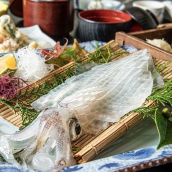 ●宴会コース(鍋なし)●全11品5000円●いか姿造り/地鶏タタキ/季節の釜飯【3時間飲み放題付き】